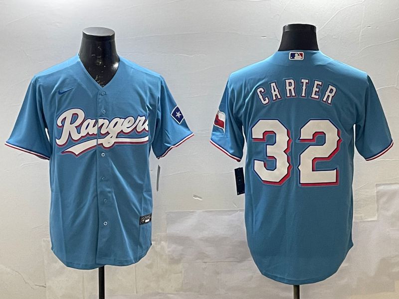 Men Texas Rangers 32 Carter Light Blue Game 2025 Nike MLB Jersey style 3